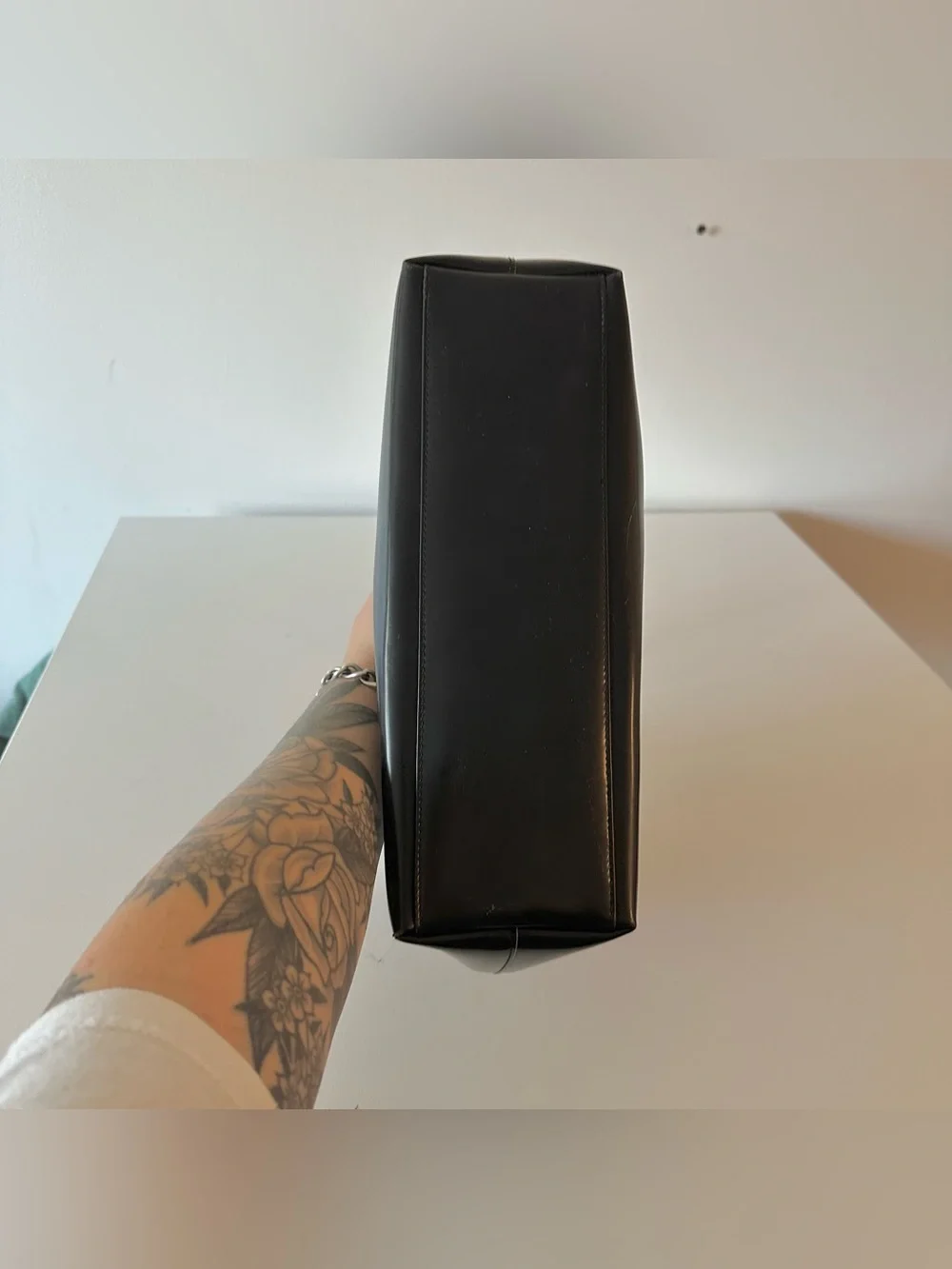 Vintage 90s City DKNY Black Patent Vegan Leather Glossy Shoulder Bag Minimalist